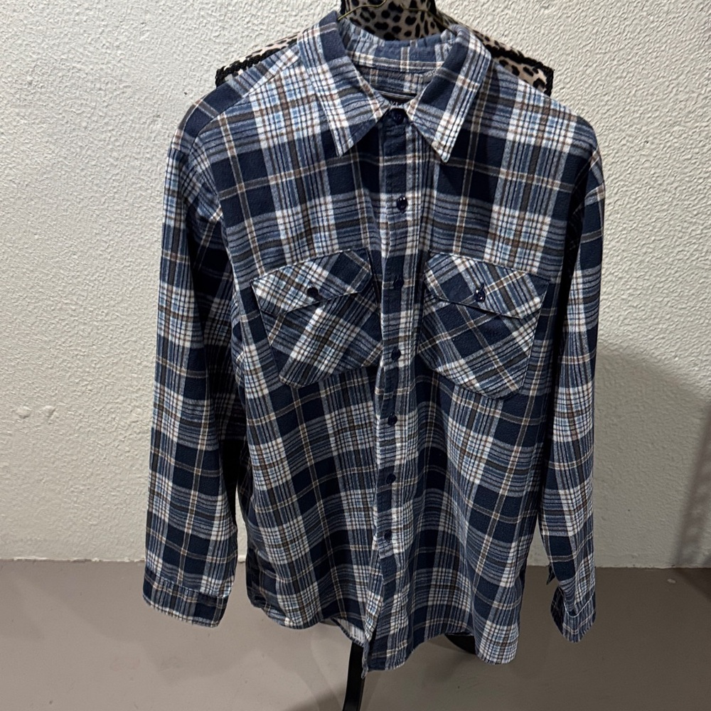 David Taylor Navy and White Plaid Button Down Shirt